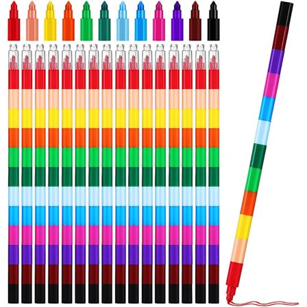 Stablebare farveblyanter, 24 stk. stablebare farveblyanter regnbueblyanter, 12 farver byggelige stablebare farveblyanter DIY farveblyant festartikler