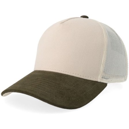 Equip - Beige trucker Keps - Beige Canvas/Olive Suede A-frame Trucker @ Hatstore