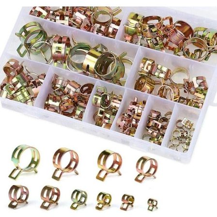 Jousiletkujen kiristin, bensiiniletkujen kiristin, 100 kpl letkunkiristintä, jousiletkun kiristintä säilytyslaatikolla (6-22 mm, koko 10)