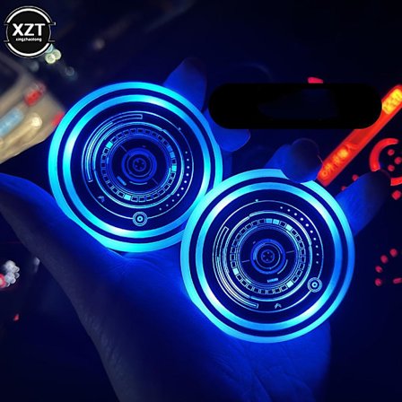 Farverig Auto Bil LED Kopholder Pad Holder Atmosfære Lys Lamper Bund Bil Styling Automatisk Lys Tændt| |