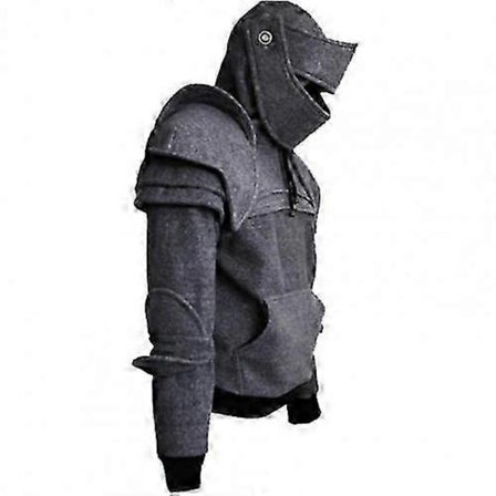 Herre Sweatshirt Ensfarvet Frontlomme Pullover Hættetrøje Middelalderstil Ansigtsdækning Hætte Knight Sweatshirt Halloween Tøj quality-lingling}