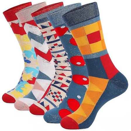 5 par strumpor färgkontrast ren bomull herr långa rör