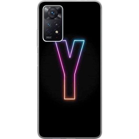 Yhteensopiva Puhelinkuori Xiaomi Xiaomi Redmi Note 11 Pro 5G Minimalistinen neonkirjain Y värinvaihtuvassa valossa mustaa taustaa vasten