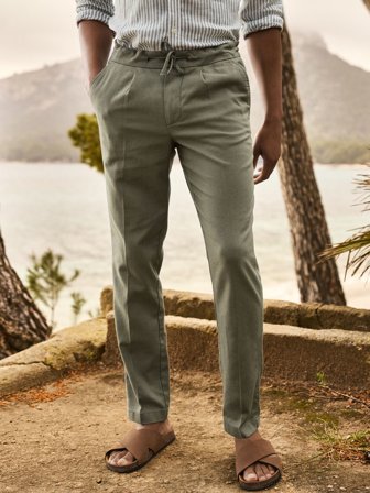 John Henric Men's Green Slim Fit Trousers Linen Cotton Size 58