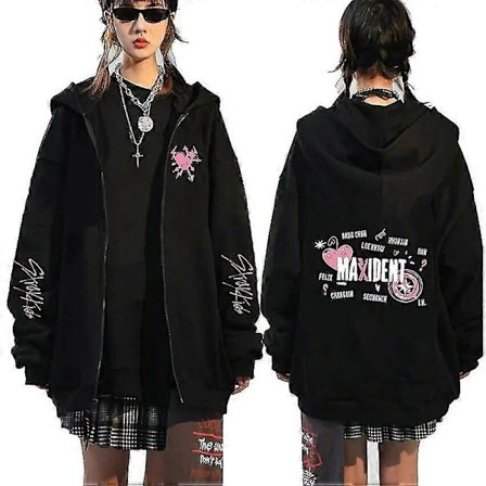 Korean Fashion Stray Kids Maxident Vetoketjuhuppari Miesten Naisten Kardigan Vetoketjullinen Takki Hupparit Pariskunnat Rentoutunut Muoti Hiharipaita 