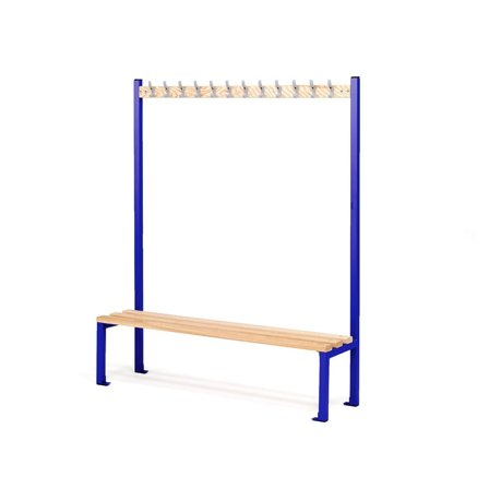 Bench + hook rail ELITE, 12 hooks, 1500x400x1800 mm, dark blue