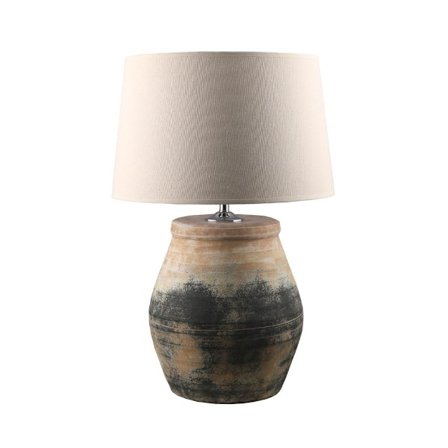 Keraaminen pöytävalaisin, beige ja musta, pellavavarjostin