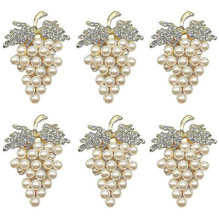 Sett med 6 serviettringer med druer, glitrende imitasjonsdiamanter og perler