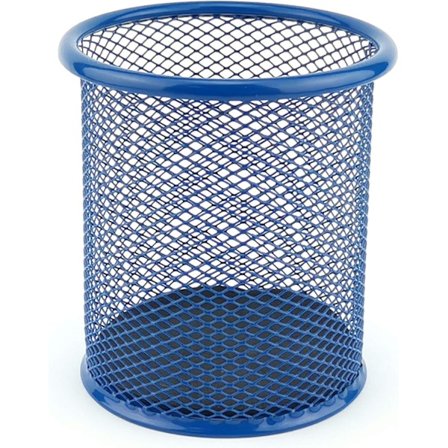 Metal Penneholder, rundt tråddesign, multifunktionel beholder til kuglepenne, penneholder til kontor/skole, diameter 91 mm Blå