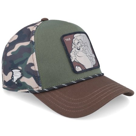 Capslab - Rope Looney Tunes Taz Camouflage/Dark Green/Grey A-Frame Trucker Green Cap - @ Hatstore