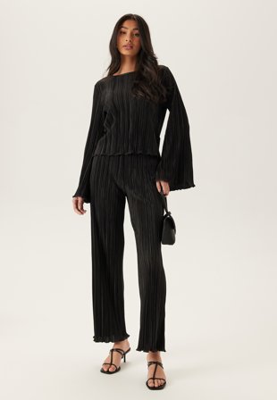 Bubbleroom - Pleated Frill Trousers - Black - Kläder