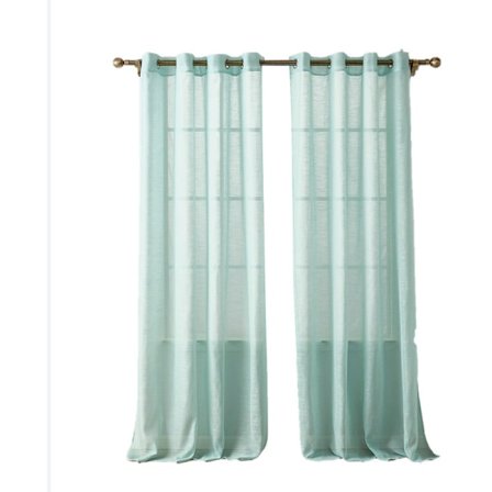 Korte, Halvgennemsigtige Voile Gardiner med Øjer i Linnedesign - Shop Gardiner og Sjal til Stue, Soveværelse, Børneværelse - Blå 160×140cm (H×B) Sæt 