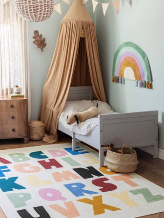 Numero Lavable Tappeto Bambini Piccolo Alphabet - Grigio Chiaro/Multicolore 100X160 Cotone