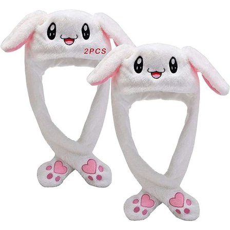 2 stk søte kaninhatter med bevegelige ører Morsom kaninhatt Myk hoppende dyrehatt Kvinners barns julegave Hvit