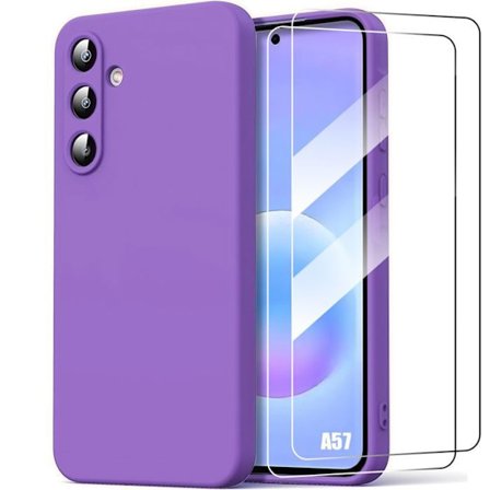 Cover til Samsung Galaxy A57 5G, Blød Silikone Beskyttelse Mod Ridser Lilla - 2 Hærdede Glas