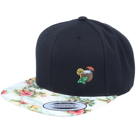 Iconic - Svart snapback Caps - Summer Pina Coco Nut Drink Black/Floral Snapback @ Hatstore