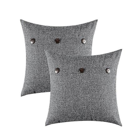 Sett med 2 putetrekk i lin-stil, med tre knapper, vintage bondegårdsstil, for sofa og seng, 45*45 cm, mørkegrå