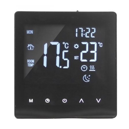 Digital Termostat LCD-skjerm Programmerbar Smart Berøringsskjerm Gulv Vannvarme Kjelekontroller Svart AC90‐240V K2MRH3A