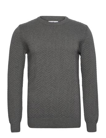 Carlo Cotton Knit Stickad Tröja M. Rund Krage Grå Kronstadt