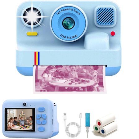 NÖRDIC 2,4" HD Instant-kamera, Mini kamera valokuvien tulostukseen/videotallennukseen, yhteensopiva sovellus, Sininen