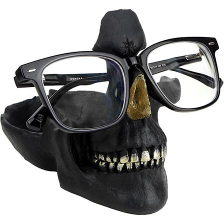 Skalle Glasögonställ, Solglasögon Glasögon Display Rack, Nyckelhållare Resin Skulpturer för Hem, Kontor, Skrivbord, Sängbord (Svart)