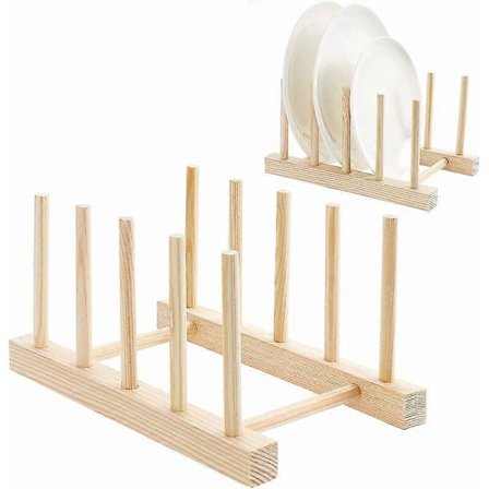 2 stk. Bambus Opvaskestativ, Træholder til Tallerkener, Bambusholder til Tallerkener, Bambus Opvaskestativ, Kompatibel med Skåle Kopper Skærebræt CD-