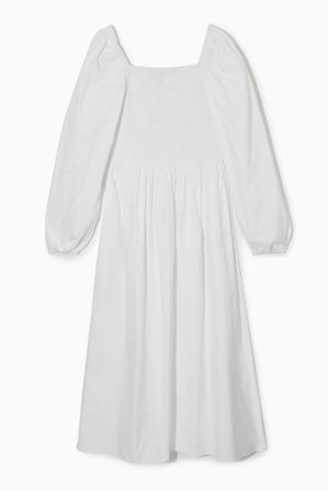 COS Damen Schulterfreies Midikleid Mit Gesmoktem Oberteil - Weiss