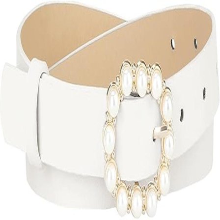 Dambälte med pärlor i midjan, smalt läder, justerbart spänne med stift, för jeans, klänningar, byxor, vitt