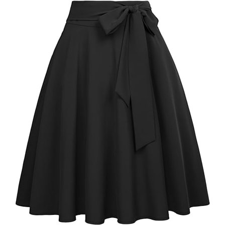 Naisten korkeavyötäröinen A-linjainen taskullinen hame, skater-tyylisen levenevä midi-hame