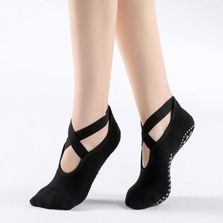 Joogasukat Pilates-sukat remmeillä, MUSTA