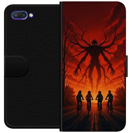 Yhteensopiva Lompakkokotelo Honor Honor 10 Tumma Stranger Things -inspiroima kauhukuvaus punaisilla taivaalla, hirviöhahmo ja pyöräilevät lapset d