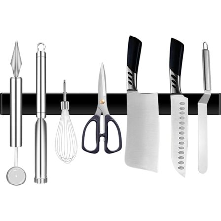Mat Sort Magnetisk Knivholder, Høj-kvalitets Rustfrit Stål Knivstativ, Stærk Magnet, Livstids Holdbarhed, Til Køkken og Hjemmeopbevaring, Nej