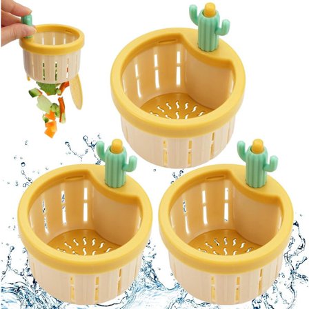 3-delt plastik kaktus vask afløbssi, gul, til køkken og badeværelse