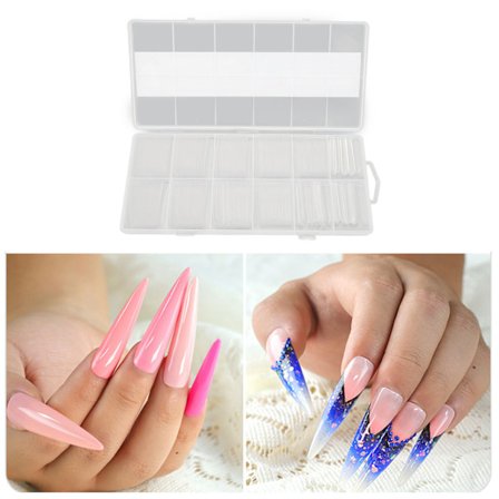 240 st Kista Naglar Långa Artificiella Tunna Transparenta Plast Kista Forma Falska Naglar