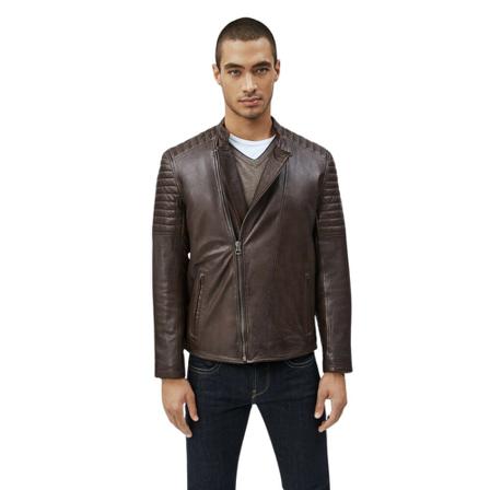 Pepe Jeans, Locke leather biker hunter Bruin, Heren, Maat:M