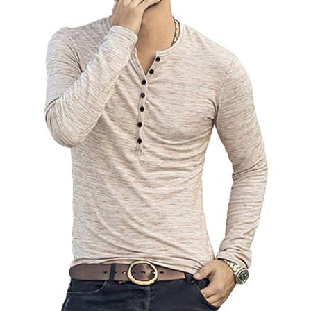 Män Top Rundhalsknapp Blus Långärmad Casual Slim