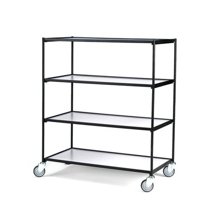 Hyllvagn LINER, 4 hyllor, 1250x640x1460 mm, svart