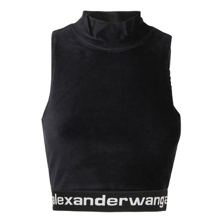 T by Alexander Wang, Sleeveless Mock Neck W/Logo Zwart, Dames, Maat:XS