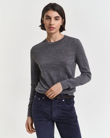 GANT Damen Rundhalspullover aus extra feiner Merinowolle (S) Grau