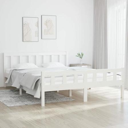 Vidaxl Sängram Vit Massivt Trä 140x200 Cm Vit