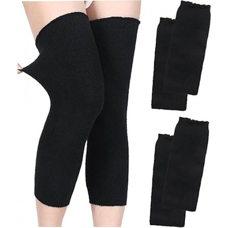 Tredelt fortykkede knæbeskyttere til vinter, egnet til kvinder - varme knæbeskyttere - sort