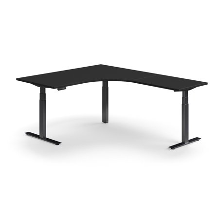 Eckschreibtisch QBUS, höhenverstellbar, 1600x2000 mm, schwarz/schwarz