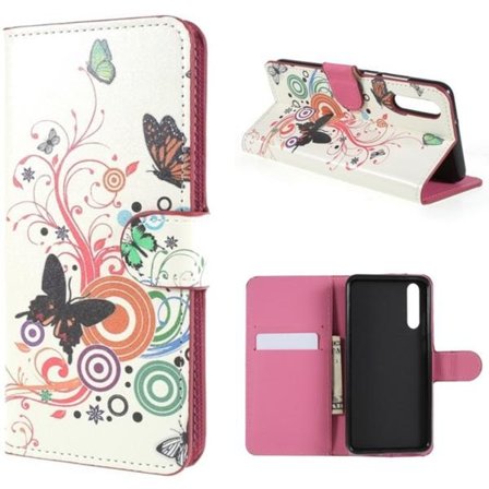 Plånboksfodral Huawei P20 Pro - Vit med Fjärilar
