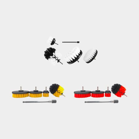 Drill brush set NOCK Skrubb, 12 brushes + extension, soft (white) / medium (yellow) / hard (red)