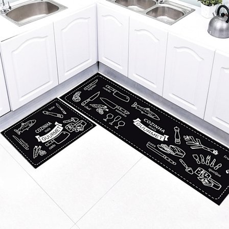 2 stk sklisikre kjøkkenmatter, maskinvaskbare dørmatte, kjøkkenmatte (svart)