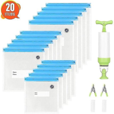 Sous Vide-påsar 15 Återanvändbara Vakuumförvarings Påsar för Anova och Joule Kokare - 3 Storlekar Sous Vide Påse Kit med Pump - 3 Förslutningsklämmor 