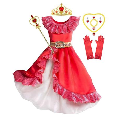 Elena Avalorin Prinsessan Puku Tyt ille Disney Anime Roolipeli Vaatteet Halloween Karnevaali Cosplay Asut Lapsille Punainen Rypytetty Pitk Mekko Elena
