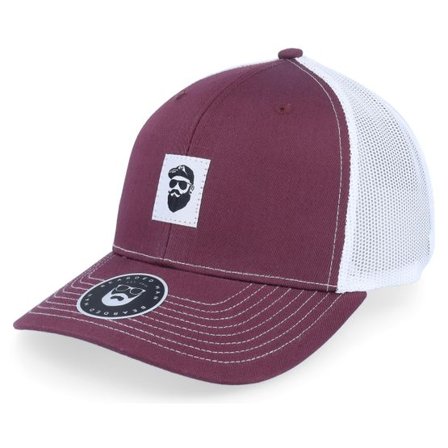 Bearded Man - Röd trucker Keps - Cap Man Woven 112 Split Maroon/White Trucker @ Hatstore