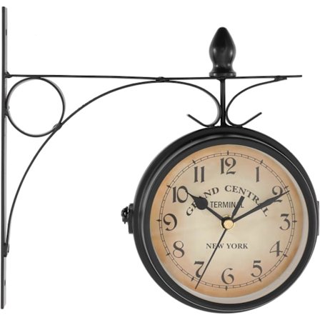 Dobbeltsidet vægur, udendørs haveur, jernbanestationens ur, retro vægur til udendørs have