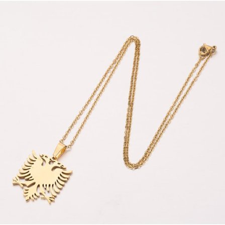 Halskæde med cheina e flamurit Albansk ørn forgyldt & sølv